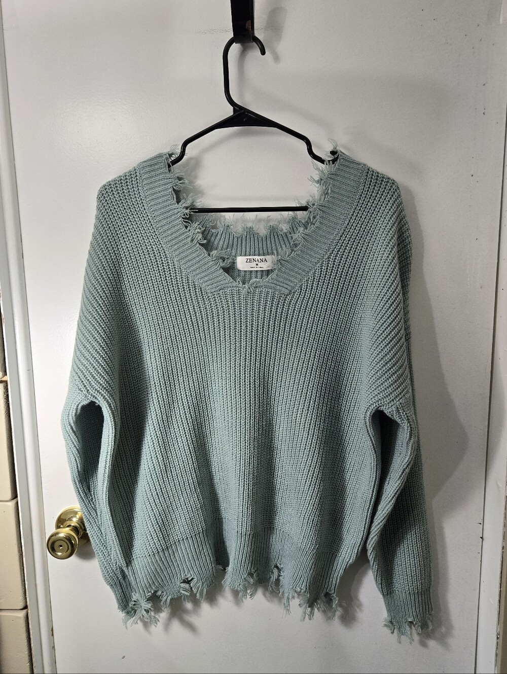 Zenana Distressed/Frayed V Neck Knit Sweater Cosy aesthetic Edgy Casual Chic